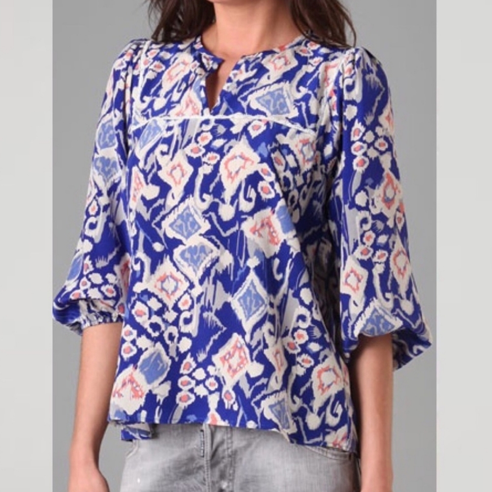 NWOT Tucker Gabby Basora Yoke Ikat Print Silk Top P